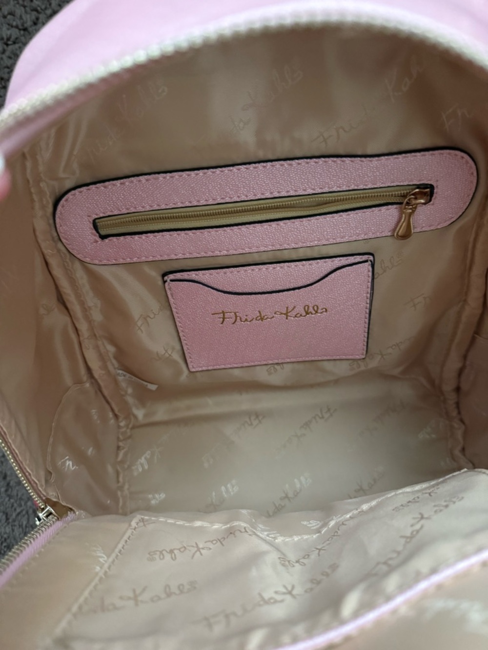 New Authentic Frida Kahlo cartoon Pink Floral Mini Faux leather Backpack w/tags - Picture 4 of 7
